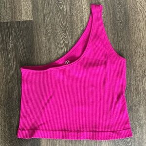 Aura Pink Asymmetrical Crop Tank Top